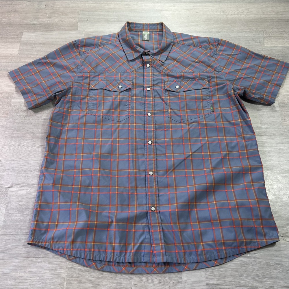 Stio Shirt Mens XL Blue Plaid Short Sleeve Pearl Snap Western Button-Up